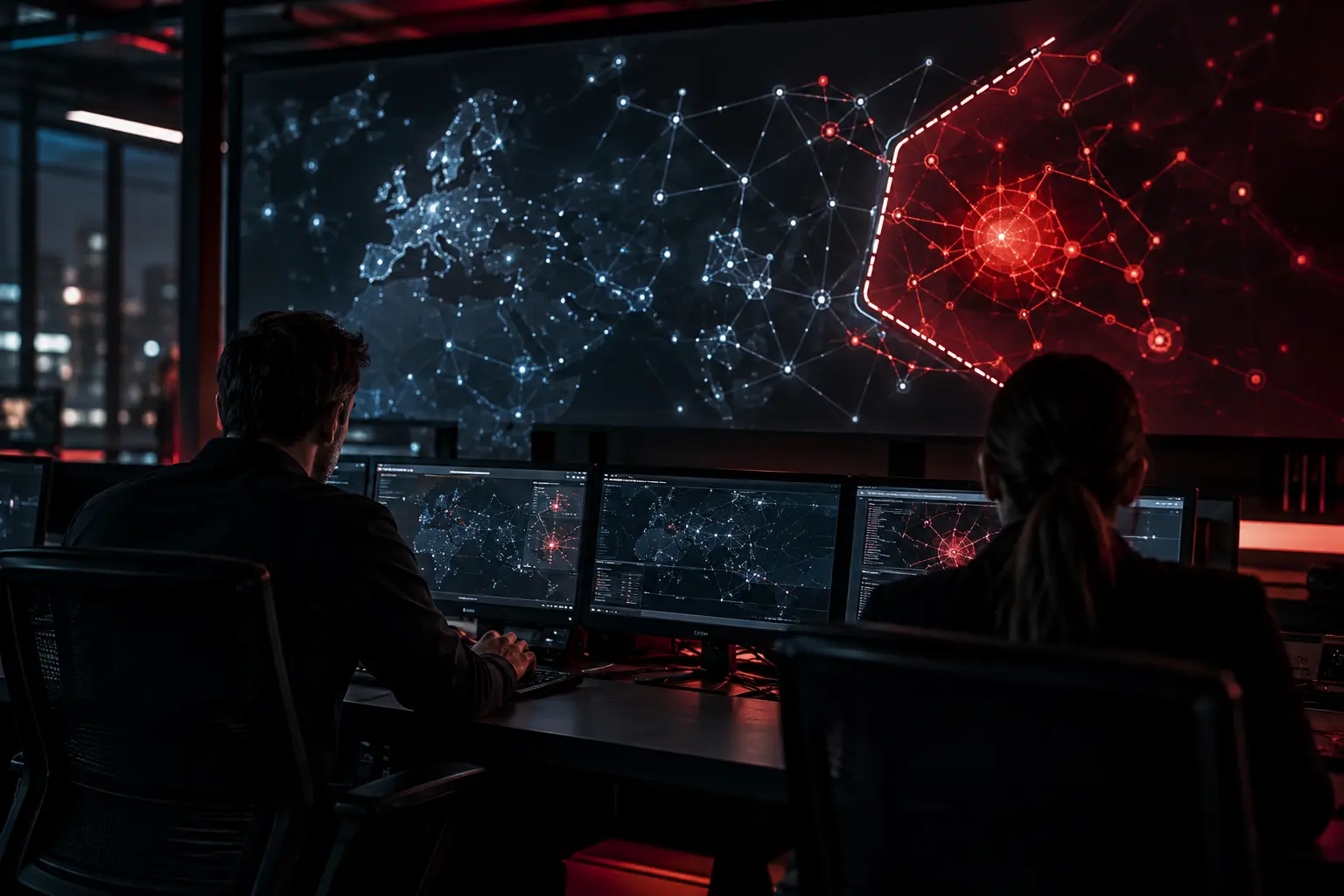 Équipe technique coordonnant le confinement d’une cyberattaque en cours